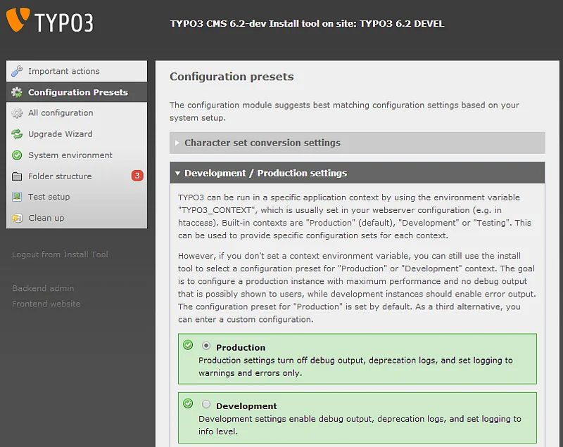 TYPO3 6.2 LTS - Configuration settings TYPO3 6.2 LTS - Configuration settings