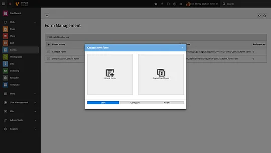 TYPO3 CMS: Form Wizard - Step 1 TYPO3 CMS: Form Wizard - Step 1