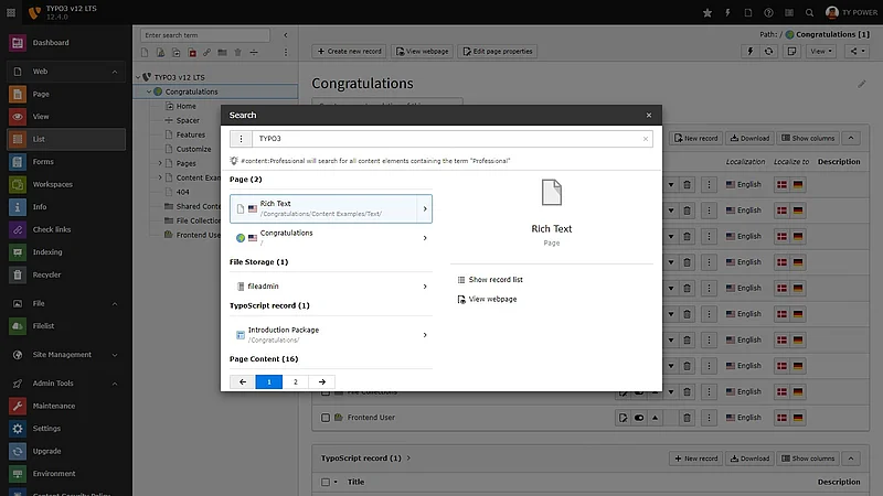 TYPO3 Live-Search in TYPO3 v12 LTS TYPO3 Live-Search in TYPO3 v12 LTS