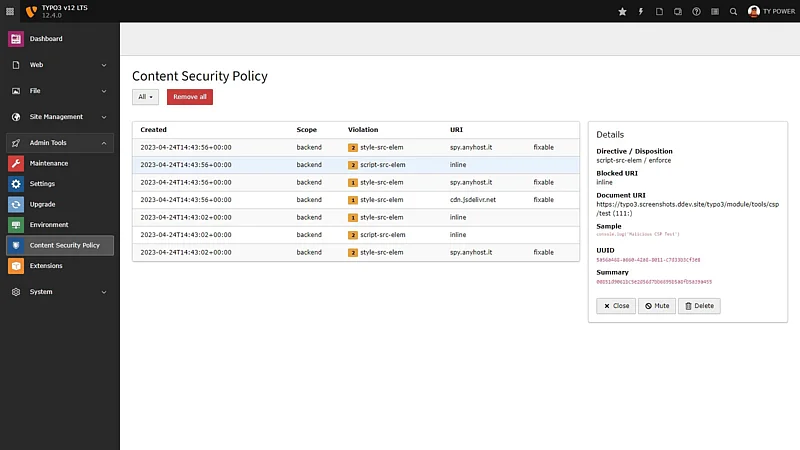 TYPO3 Content Security Policies TYPO3 v12 LTS Content Security Policies