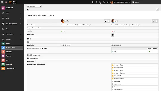 TYPO3 Backend User Comparison TYPO3 Backend User Comparison