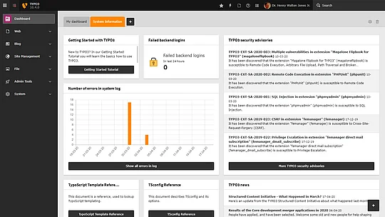 TYPO3 Dashboard: System Information TYPO3 Dashboard: System Information