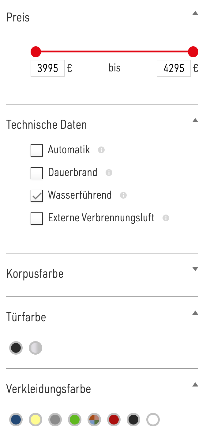 Filtering of products