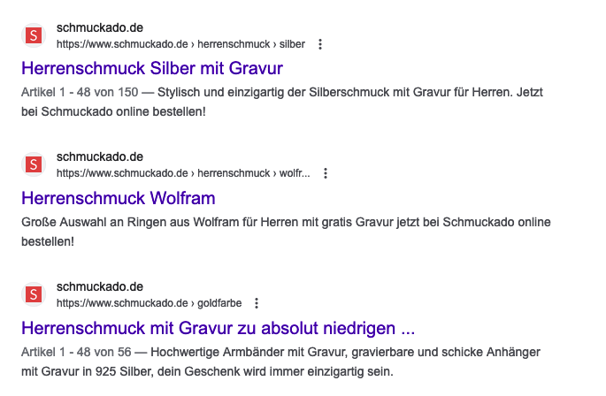 Schmuckado Filterseiten im Google Index