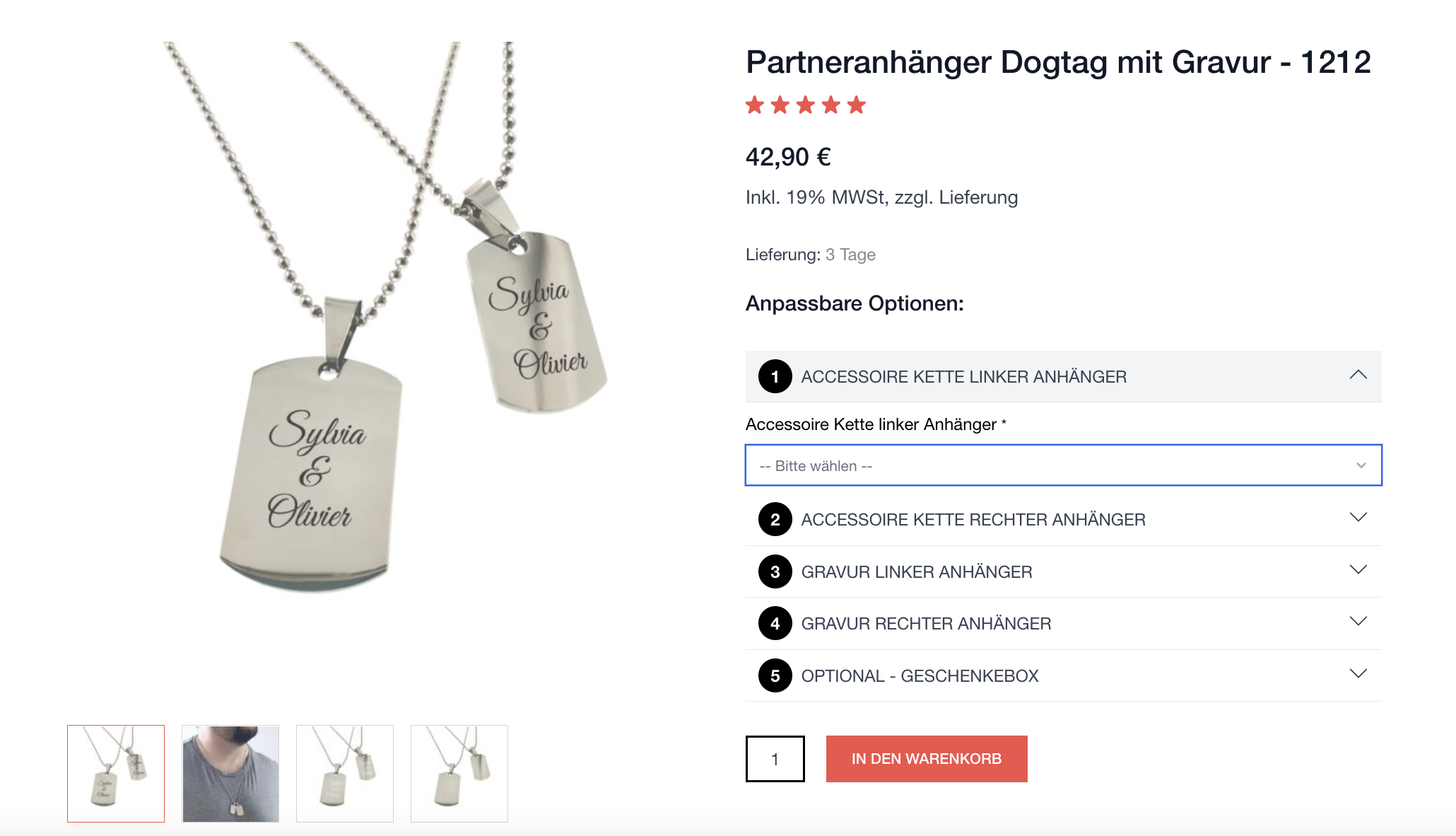 Screenshot of the Schmuckado jewelry configurator